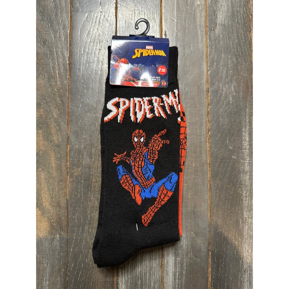 Marvel Spider-Man Crew Socks 2 Pair Pack Black Red Shoe Size 6-12